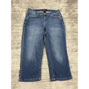 Earl Jeans Womens 12 Blue Bedazzled‎ Capri Denim Cotton Blend Cross Studded